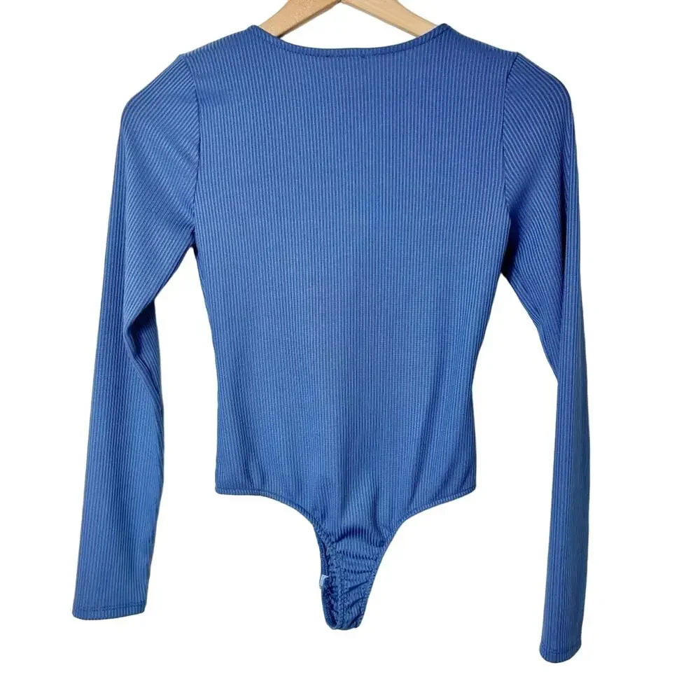 FREE PEOPLE INTIMATELY BLUE WOMEN LONG SLEEVE BODYSUIT TOP SIZE XS